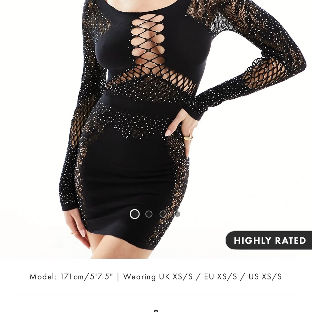 Black Long-Sleeve Cutout Rhinestone Bodycon Dress - Sleek